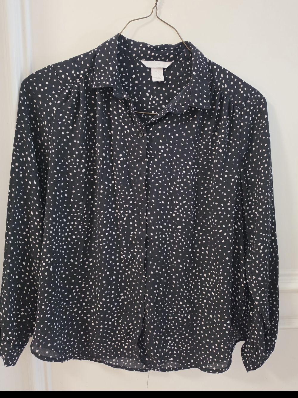 H&M Black Button-Down Shirt with White Dot Print